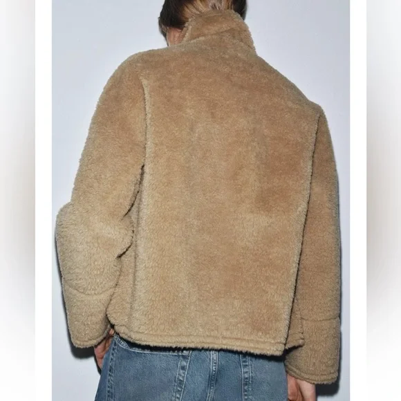 NWT Zara | ZW COLLECTION FAUX SHEARLING DOUBLE-FACED Tan Teddy Jacket for Women - Picture 5 of 17